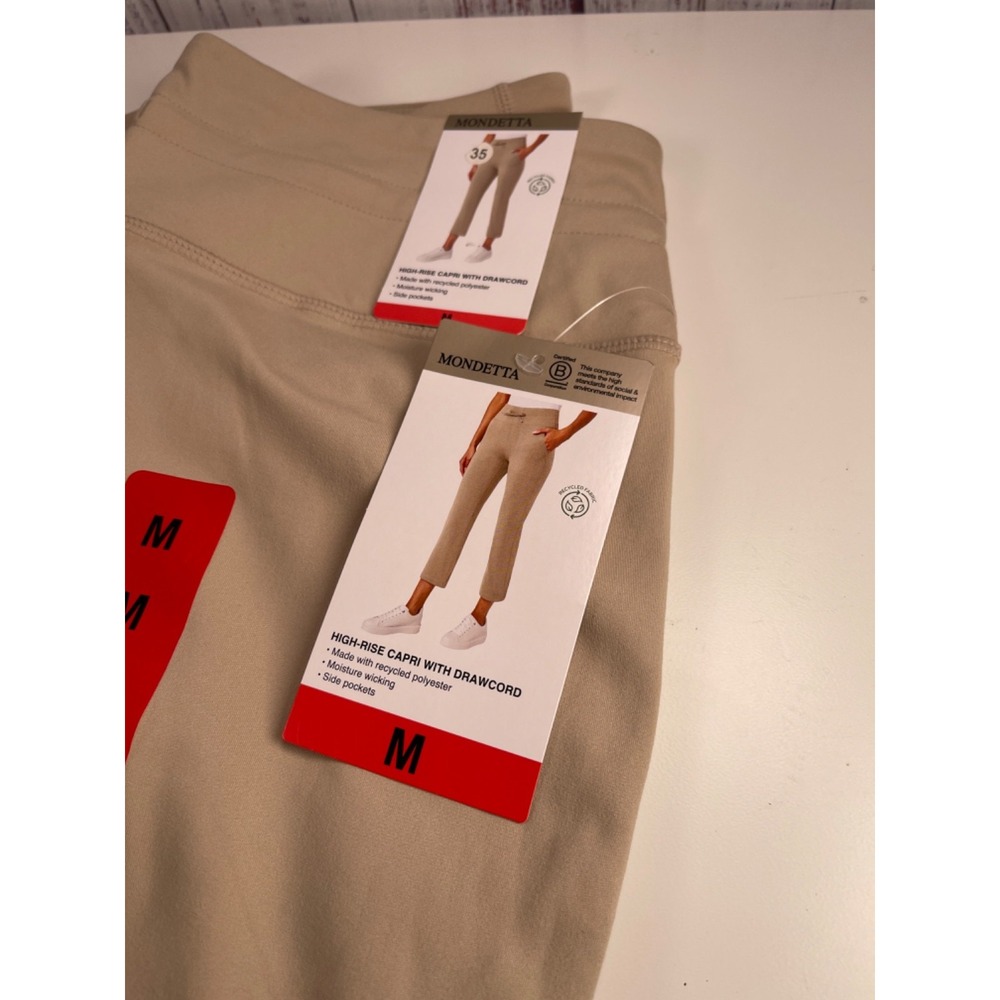 Mondetta Womens High Rise Capri Pants Drawstring Pockets Beige Medium 1849865